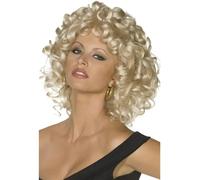 Ladies Official Grease Sandy Last Scene Wig Blonde Curly 50s Accessory