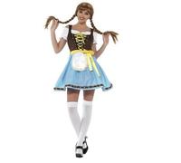 Smiffys Olga Bavarian Costume, Blue & White with Short Dress, Apron, Top & Mock Suede Bodice, Oktoberfest Fancy Dress, Adult Dress Up Costumes