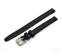 Ladies Open Ended Watch Band Strap for Vintage Watches. Genuine Leather 8mm Black with Chrome (Silver Colour) Buckle