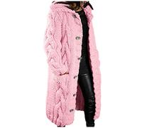 Ladies Open Front Cardigan Plus Size Long Chunky Knitted Cardigan Coats Cable Knit Sweaters Solid Color Lightweight Long Sweater Coats Button Outwear with Pockets Autumn Winter Tops Loungewear