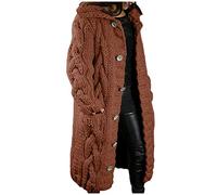 Ladies Open Front Cardigan Plus Size Long Chunky Knitted Cardigan Coats Cable Knit Sweaters Solid Color Lightweight Long Sweater Coats Button Outwear with Pockets Autumn Winter Tops Loungewear