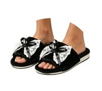 Ladies Open Toe Slippers Furry Fluffy Slipper Women House Slide Slippers | Elegant Lace Bow Slippers Non-Slip Indoor Sliders Cute Mule Slippers Indoor Bedroom House Shoes Fashion Winter Sliders