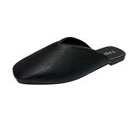 Ladies Open Toe Slippers Size 6 UK Women Mules Ladies Summer Fashion Flat Large Size Square Head Comfortable Solid Color Soft Non Slip Outside Wear Slip On Mules Women Womens Black Slippers (Black, 7)
