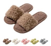 Ladies Open Toe Slippers, Women Flat Slippers, Soft Comfortable Slipper Winter Warm Sliders Shoes Cosy Alpine Shearling Shoes Memory Foam Slipper Indoor Outdoor Christmas Footwear