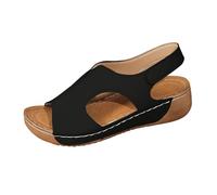 Ladies Open Toe Wedge Sandals Comfort Wedges Shoes Womens Casual Side Hollow Paste Slope Bottom Roman Shoes Summer Fashion Ladies Sandals Women Size 5 Black Sandels for 7 (Black, 7)