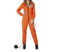 Ladies Orange Convict Prisoner Costume Long Sleeve Front Zip Up Jumpsuit Penitentiary Halloween Cosplay Carnival Party (A-Black, XL)