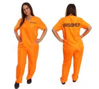 Ladies Orange Convict Prisoner Costume - Top & Trousers with "Prisoner" Text - Halloween, Cops and Robbers, Fancy Dress, Jail Inmate, Hen Party Outfit