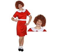 Ladies Orphan Girl Costume Set - Large - Red Dress With White Collar, Curly Wig and White Socks - Perfect for World Book Day and Other Fancy Dress Events
