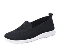 Ladies Orthopedic Shoes Slip On Walking Flats Women Lightweight Knitted Sneakers Comfortable Dressy Knit Loafers Washable Casual Nurse Shoes with Arch Support Mesh Breathable Running Sneakers Black