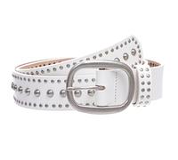 Ladies Oval Buckle Metal Circle Studded Leather Belt, White | S/M - 32"