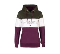 Ladies Overhead Country Hoody Highland Cow Embroidery Women's Jumper (UK, Numeric, 16, Regular, Regular, Cow Olive/White/Berry)