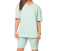 Ladies Oversize T Shirt Cycling Shorts & Active Gym Sports Co Ord Set, Womens Casual Loungewear Solid Pullover Y2K Tracksuit Short Sweatpants Activewear Gym Wear 2 Piece Sets, Mint-16-18