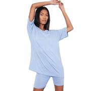 Ladies Oversize T Shirt Cycling Shorts & Active Gym Sports Co Ord Set, Womens Casual Loungewear Solid Pullover Y2K Tracksuit Short Sweatpants Activewear Gym Wear 2 Piece Sets, Sky Blue-16-18