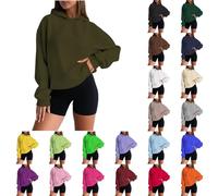 Ladies Oversized Casual Hooded Pullover, Solid Color Long Sleeve Loose Sweatshirt, Autumn Winter Thermal Fleece Drwastring Hoodies Tops with Pockets Holiday Outfits Athletic Wear Activewear