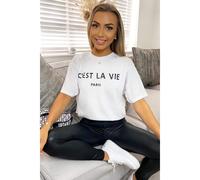 Ladies Oversized C'est La Vie Paris Simple Fashion Classic Retro Short Sleeves T Shirt Top KDMD White M/L