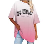 Ladies' Oversized Drop Shoulder Y2k Letter Printed Tops - Casual Plus Size Summer Tunic Tops for Teen Girls & Women - Round Neck Short Sleeve Fashion T-Shirts - UK Size S-5XL Clearance