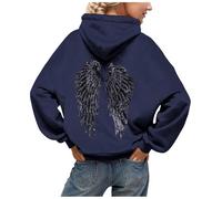 Ladies Oversized Hoodies Pullover Women's Y2K Sequin Angel Wings Cardigan Oversized Hoodie Sparkly Sequin Wing Casual Pullover Hooded Sweatshirt for Women (b Navy, XS)