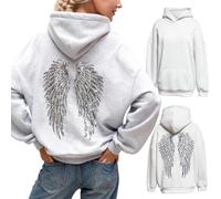 Ladies Oversized Hoodies Pullover Women's Y2K Sequin Angel Wings Cardigan Oversized Hoodie Sparkly Sequin Wing Casual Pullover Hooded Sweatshirt for Women (a Grey, XXL)