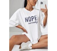 Ladies Oversized Nope Not Today Identical Graphic Print Short Sleeves T Shirt Top KDMD White M/L