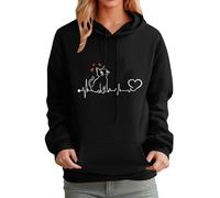 Ladies Oversized Pink Hoodies Pullover Cute Cat Graphic Long Sleeve Purple Black Sweatshirt Teens Japanese Kawaii Anime Print Hooded Fashion Tops Autumn Winter Thermal Fleece with Pockets S-XL XS S M