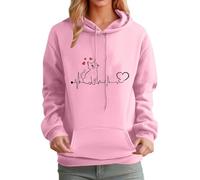 Ladies Oversized Pink Hoodies Pullover Cute Cat Graphic Long Sleeve Purple Black Sweatshirt Teens Japanese Kawaii Anime Print Hooded Fashion Tops Autumn Winter Thermal Fleece with Pockets S-XL XS S M