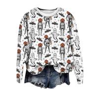 Ladies Oversized Shirts,Halloween Sweatshirt for Women UK Ghost Skeleton Dancing Sweater Round Neck Long Sleeve Sweatshirts Crewneck Loose Pullover Tops Funky Graphic Outfits Y2K Preppy Clothes White