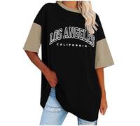 Ladies Oversized T-Shirt Round Neck Drop Shoulder Y2k Short Sleeve Letter Printed Casual Plus Size Summer Tunic Tops Fashion for Teen Girls UK Size S-5XL Clearance