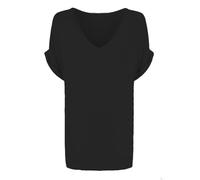 Ladies Oversized Turn Up Sleeve V Neck Tunic Top Womens Summer Fashion Short Sleeve Baggy Top Shirt Black UK 20-22