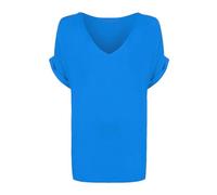 Ladies Oversized Turn Up Sleeve V Neck Tunic Top Womens Summer Fashion Short Sleeve Baggy Top Shirt Turquoise UK 16-18