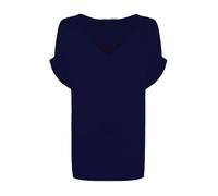 Ladies Oversized Turn Up Sleeve V Neck Tunic Top Womens Summer Fashion Short Sleeve Baggy Top Shirt Navy UK 8-10