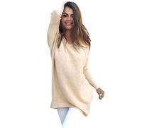 Ladies Oversized V Neck Longline Jumper Dress Long Knitted Jumpers for Women Womens Chunky Pullover Sweaters Baggy Thick Jumpers Sweater Top Fluffy Casual Loose Plain Zip Knitwear Winter Apricot XL
