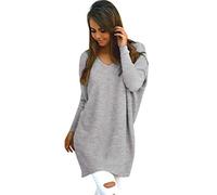 Ladies Oversized V Neck Longline Jumper Dress Long Knitted Jumpers for Women Womens Chunky Pullover Sweaters Baggy Thick Jumpers Sweater Top Fluffy Casual Loose Plain Zip Knitwear Winter Grey M