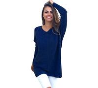 Ladies Oversized V Neck Longline Jumper Dress Long Knitted Jumpers for Women Womens Chunky Pullover Sweaters Baggy Thick Jumpers Sweater Top Fluffy Casual Loose Plain Zip Knitwear Winter Dark Blue M
