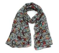 Ladies Owl On a Branch Print Fashion Scarf (Grey)