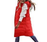 Ladies Padded Gilet Longline Hooded Jacket Quilted Winter Wear Long Hooded Lightweight Padded Sleeveless Down Coat Zip Up Gilet Long BodyWarmer Winter Jacket With Pockets (Red, XXXXXL)