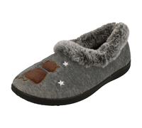 Ladies Padders Cat Motif Faux Fur Trim Full Slippers Anna