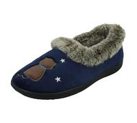 Ladies Padders Textile Slippers With Cats Motifs With A Faux Fur Trim Anna