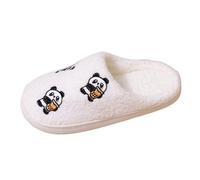 Ladies Panda Slippers Cute Comfy Flannel Memory Foam Indoor Wide Fit Closed Toe Winter Warm Slides Shoes for Women (White1, 8)