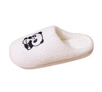 Ladies Panda Slippers Cute Comfy Flannel Memory Foam Indoor Wide Fit Closed Toe Winter Warm Slides Shoes for Women (White2, 7)