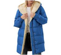 Ladies Parkas Coat Winter Padded Quilted Down Puffer Coats Women Fleece-lined Thicked Cotton Long-Lenght Jacket with Plush Hood Jackets Plus Size Wool Lamb Overcoat Warm Outwear with Pockets S-3XL