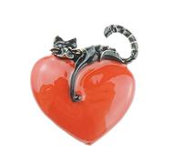 Ladies Party Enamel Heart Lazy Cat Pin Brooch (Red Heart Black Cat)