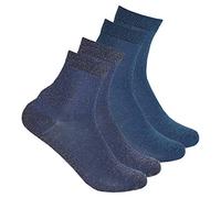 Ladies Party Glitter Ankle Crew Socks Sparkle Navy with Silver Blue Glitter 2 Pack 4-8