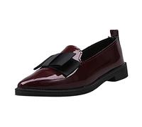 Ladies Patent Loafers Vintage Glossy Pointed Toe Oxfords with Front Butterfly-Knot Elegant Faux Leather Squae Low Heel Shoes Black Moccasins for Uniform Work Office