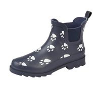 Ladies Paw Print Navy Ankle Wellies Short Slip On Wellington Boots Sizes 3 to 9