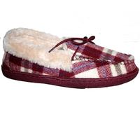 Ladies Pembroke Tartan Faux Fur Lined Moccasin Carpet Bedroom Slippers Shoes Size 3-8 (Cherry, UK Footwear Size System, Adult, Women, Numeric, Medium, 6)