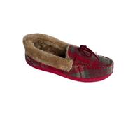 Ladies Pembroke Tartan Faux Fur Lined Moccasin Carpet Bedroom Slippers Shoes Size 3-8 (Festive Red, UK Footwear Size System, Adult, Women, Numeric, Medium, 7)