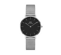 LADIES PETITE DANIEL WELLINGTON WATCH BLACK DIAL STAINLESS STEEL MESH BRACELET