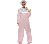 Smiffys Baby Romper Costume, Pink with Fleece Bodysuit, Bonnet & Bib, Funny Fancy Dress, Comedy Dress Up Costumes Halloween