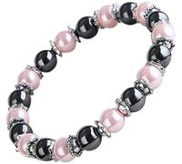 Ladies Pink Faux Pearl & Hematite Magnetic Stretch Bracelet - Genuine Magnetic Hematite Gemstones - Spiritual Jewellery for Women - Supplied In Gift Box