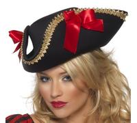 Smiffys Fever Pirate Hat, Black , Fever Accessories Fancy Dress, Pirate Dress Up Hats Halloween